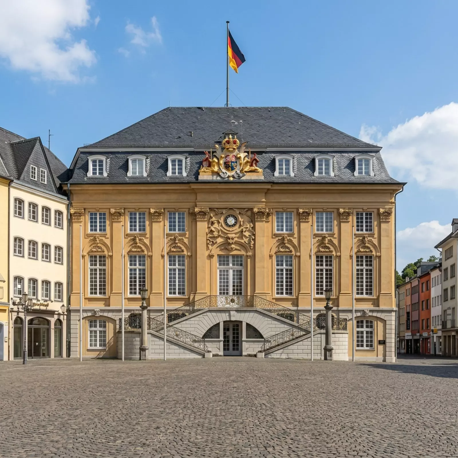Altes Rathaus Bonn auf dem Marktplatz, neutrales Umfeld, quadratische Aufnahme, ohne Text